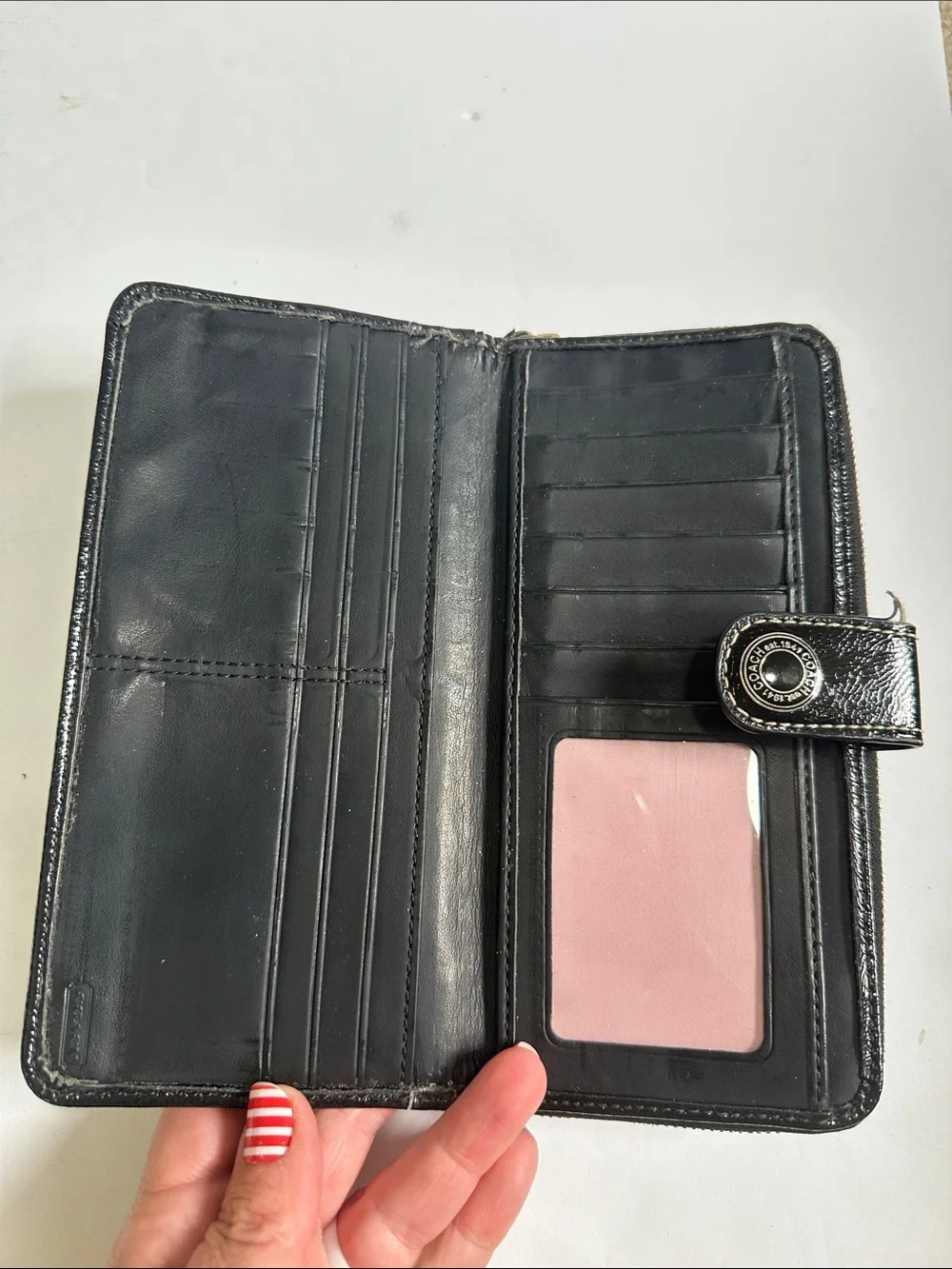 Coach Brown Signature Wallet Zip Around Black Stripe Zipper